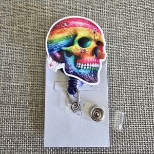 Skull Skeleton Colorful Gothic Retractable Work Name Badge ID Reel Holder